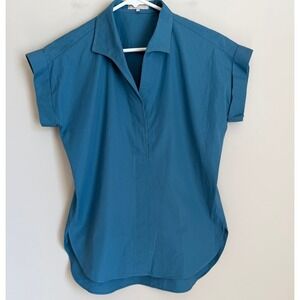 Sarah Alexandra Blue Cotton Cap Sleeve Shirt Button Down Popover Sz S
